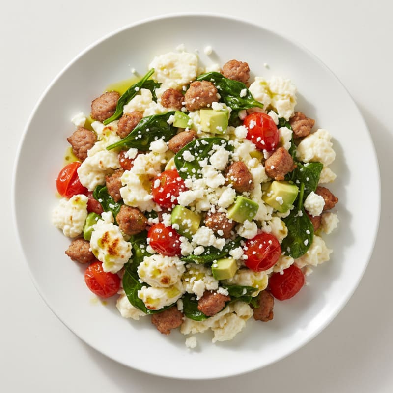 Egg White and Turkey Sausage Scramble with Spinach and Tomatoes