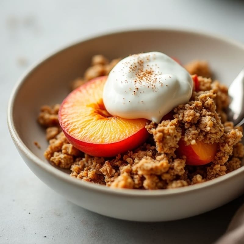 Baked Peaches with Spiced Oat Crumble and Creamy Greek Yogurt
