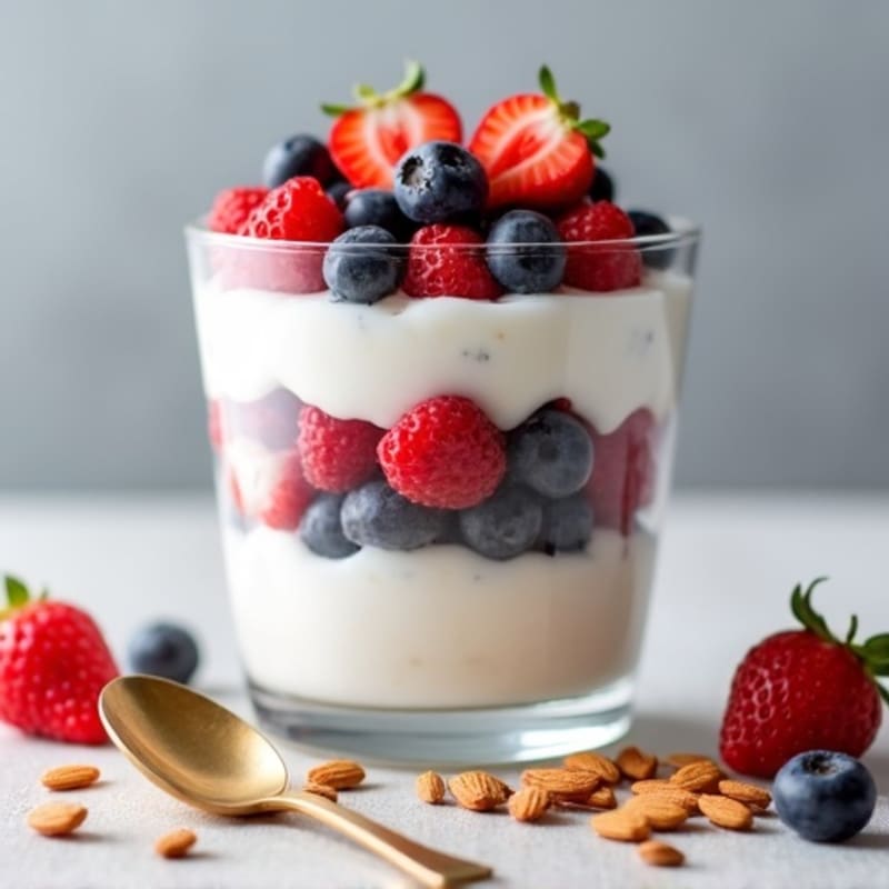 Greek Yogurt Parfait with Mixed Berries and Almonds