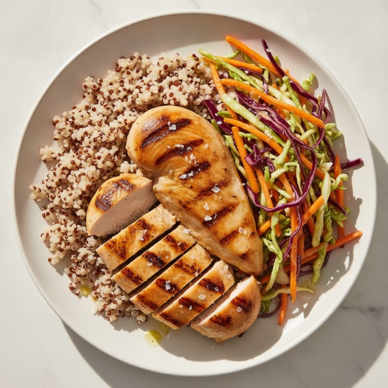 Grilled Chicken Breast with Crunchy Cabbage Slaw and Quinoa
