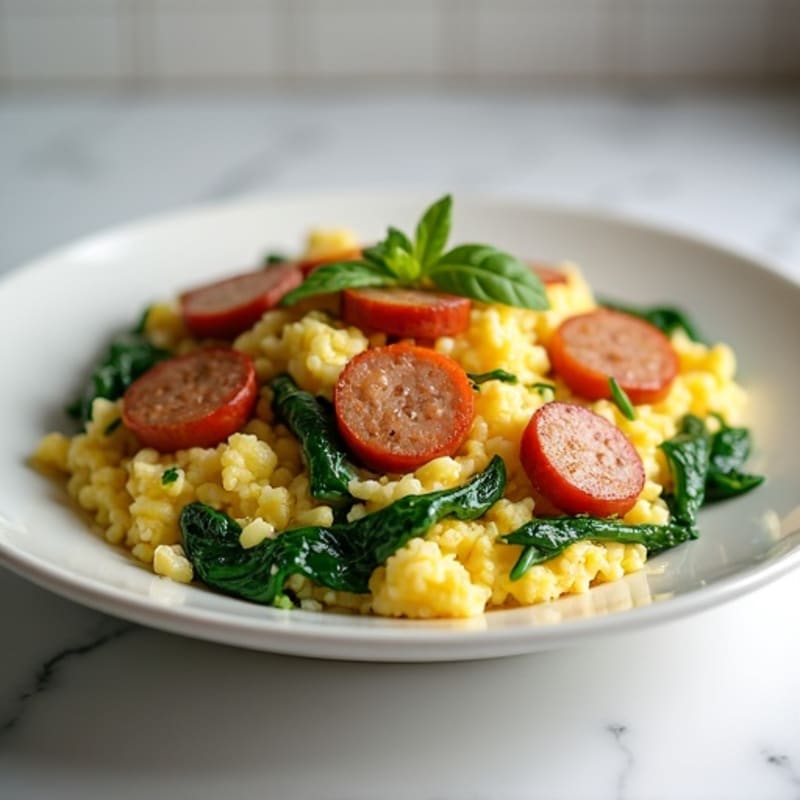 Egg White and Spinach Scramble with Turkey Sausage