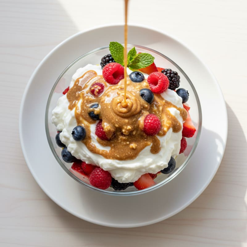 Greek Yogurt Protein Parfait with Mixed Berries and Almond Butter