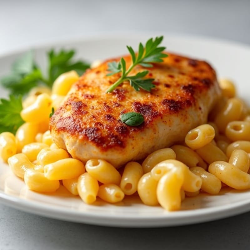 Creamy High-Protein Mac and Cheese with Honey-Garlic Chicken Breast
