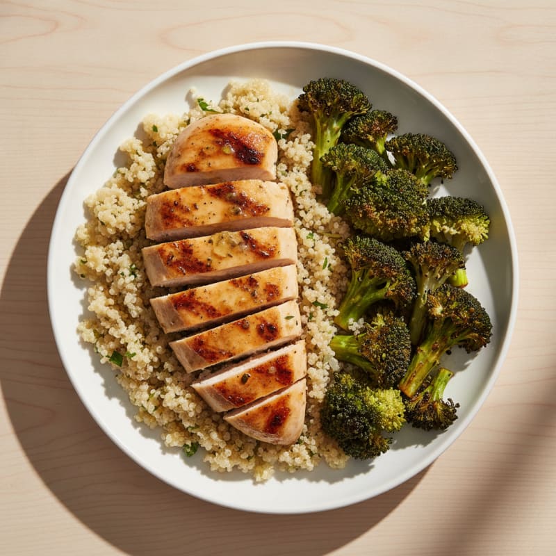 Grilled Chicken Breast with Quinoa and Roasted Broccoli