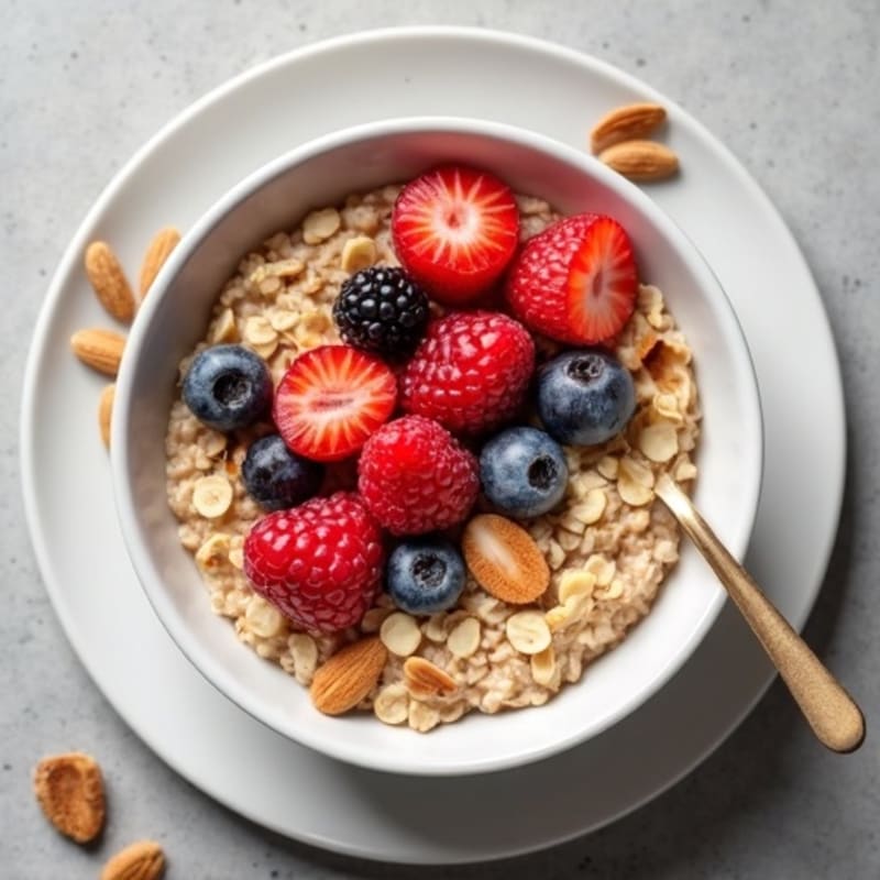 Creamy Protein Oatmeal with Fresh Berries and Toasted Nuts