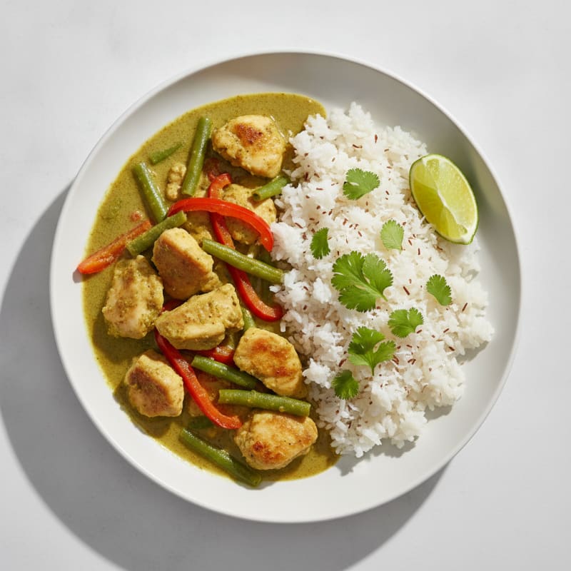 Green Curry Chicken with Coconut Rice