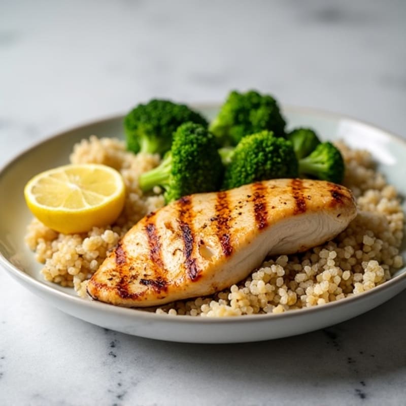 Grilled Chicken Breast with Roasted Broccoli and Quinoa
