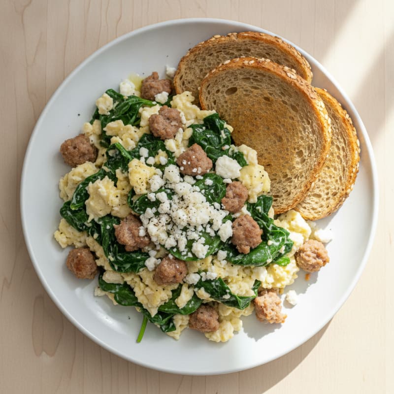 Egg White and Turkey Sausage Scramble with Spinach and Feta