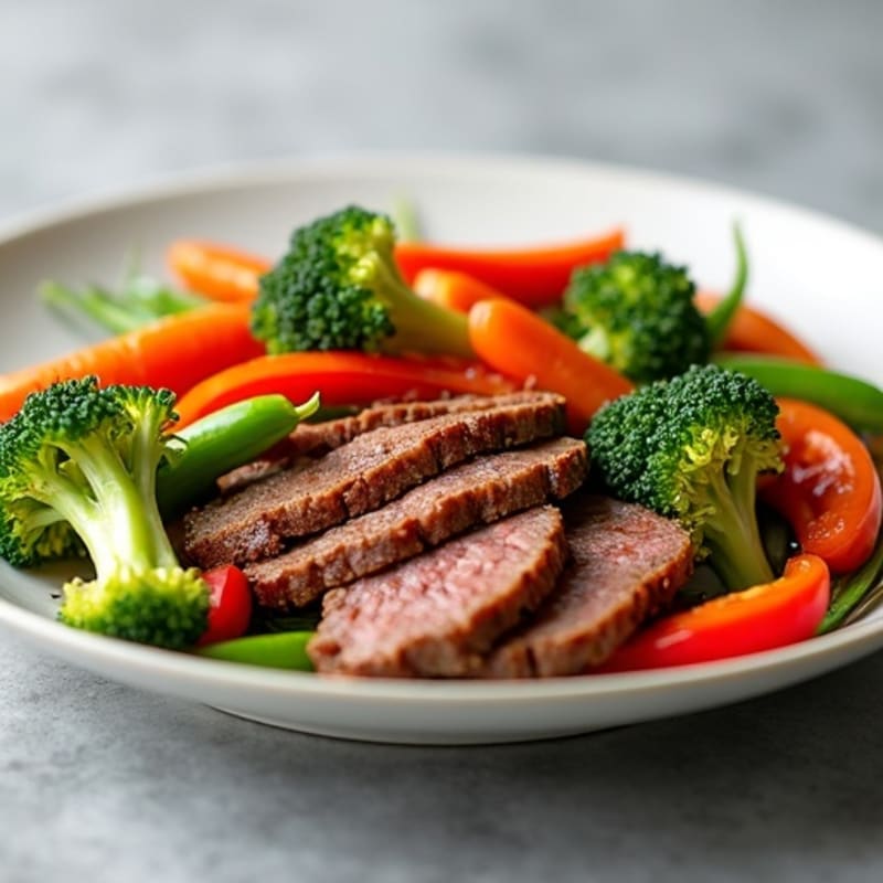 Ginger-Sesame Seared Beef with Crispy Vegetables