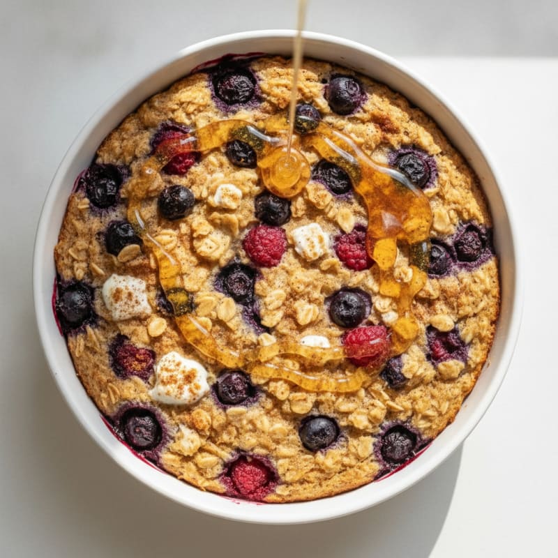 Warm Berry Baked Oats with Honey