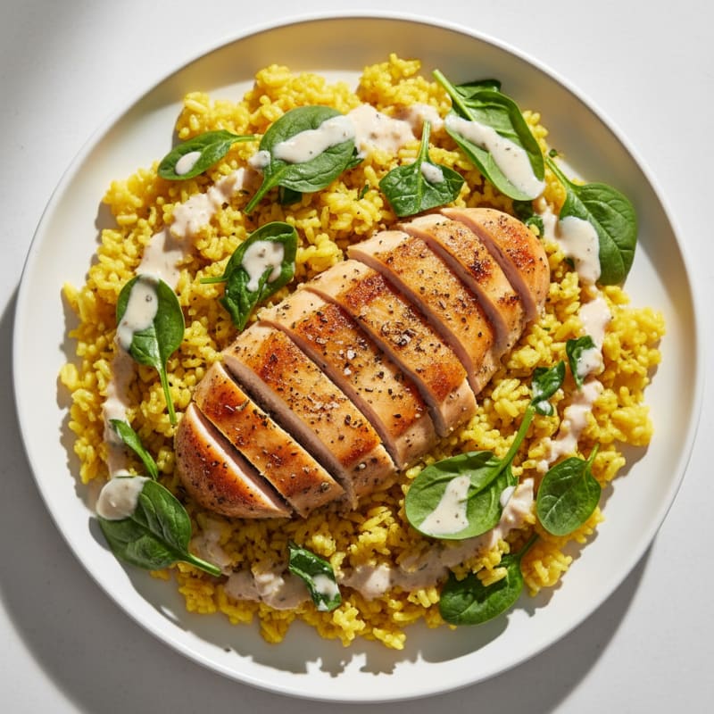 Creamy Herb-Roasted Chicken with Golden Rice