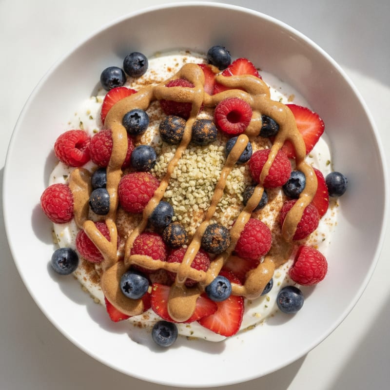 Greek Yogurt Parfait with Mixed Berries and Almond Butter