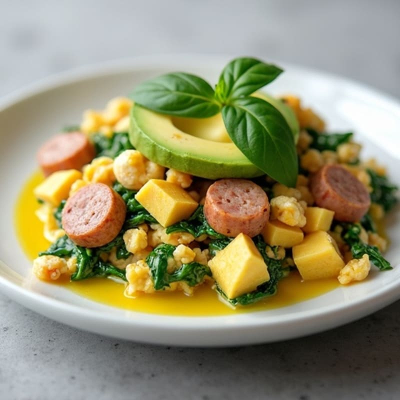 Egg White Spinach Scramble with Turkey Sausage