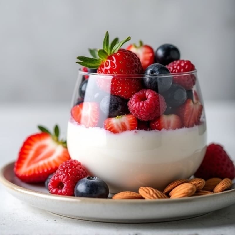 Greek Yogurt Protein Parfait with Mixed Berries and Almonds