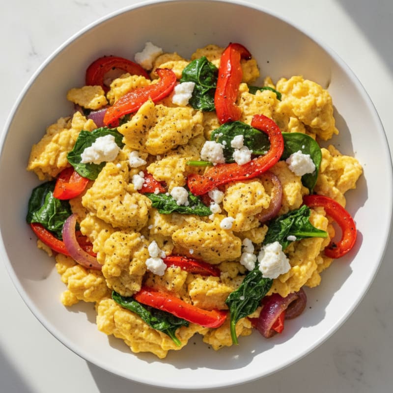 Hearty Scrambled Eggs with Roasted Vegetables