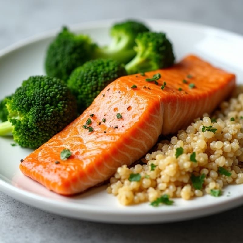 Seared Salmon Fillet with Steamed Broccoli and Quinoa