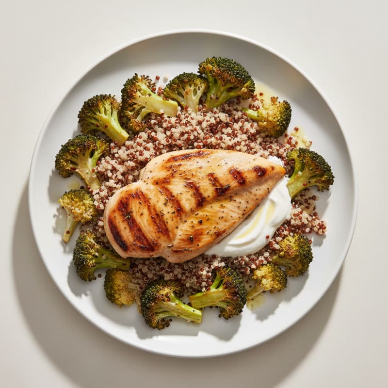 Grilled Chicken Breast with Roasted Broccoli and Quinoa