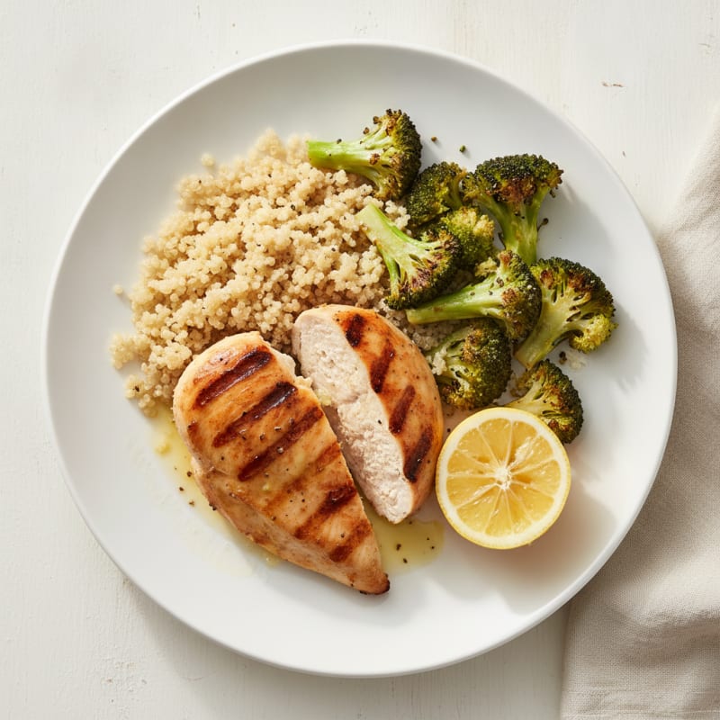 Grilled Chicken Breast with Quinoa and Roasted Broccoli