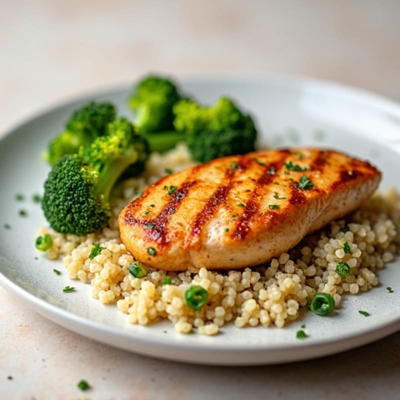 Grilled Chicken Breast with Quinoa and Steamed Broccoli