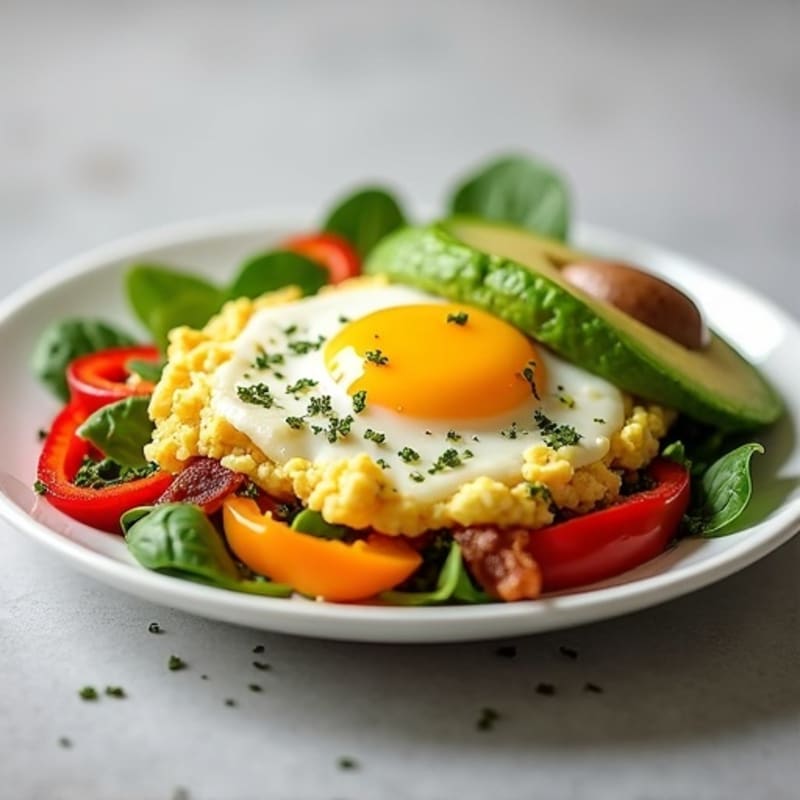 Egg White Veggie Scramble with Turkey Bacon