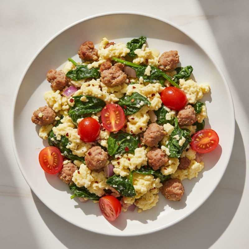 Egg White and Turkey Sausage Scramble with Spinach