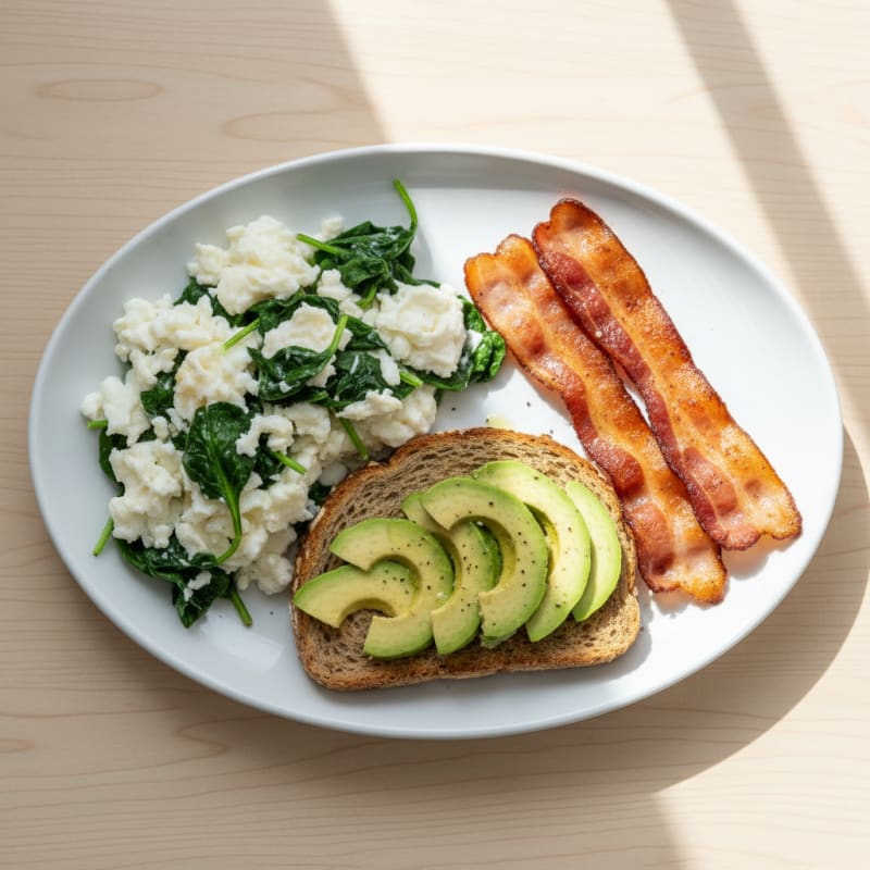 Egg White Spinach Scramble with Turkey Bacon