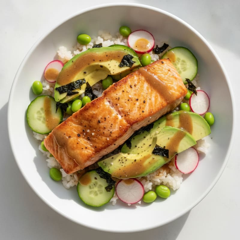 Sushi Rice Bowl with Salmon and Avocado