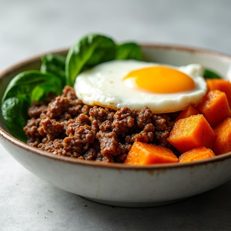 Savory Ground Beef and Roasted Sweet Potato Bowl