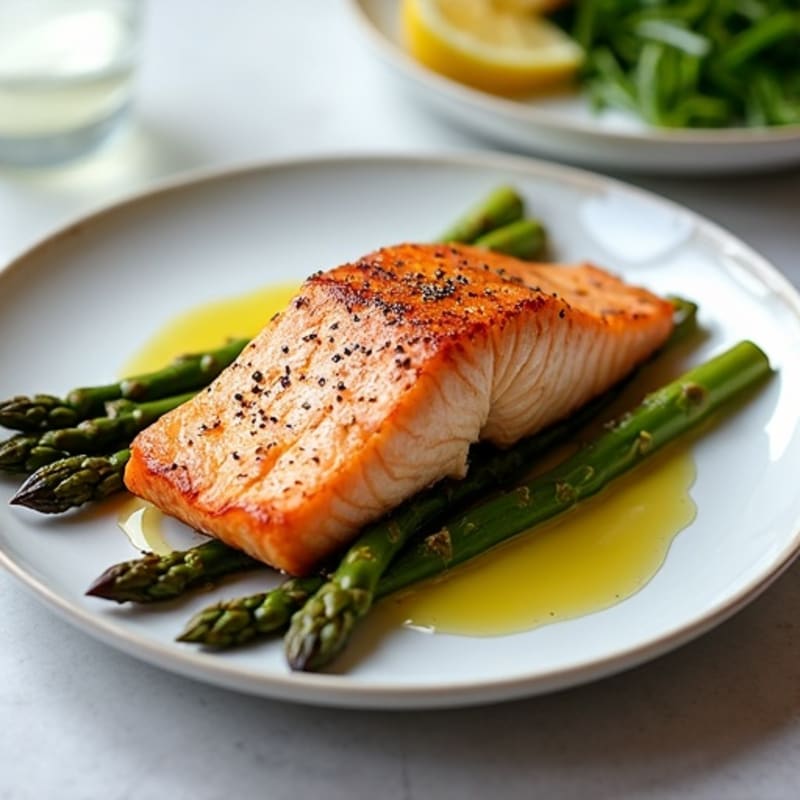 Crispy Pan-Seared Salmon with Roasted Asparagus