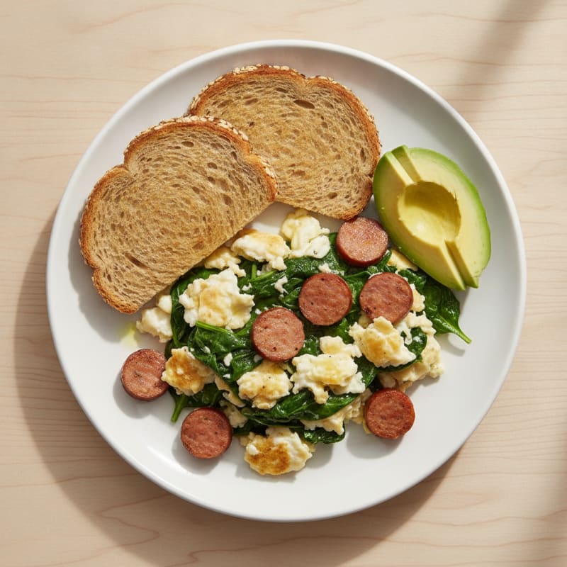 Egg White Scramble with Turkey Sausage and Spinach