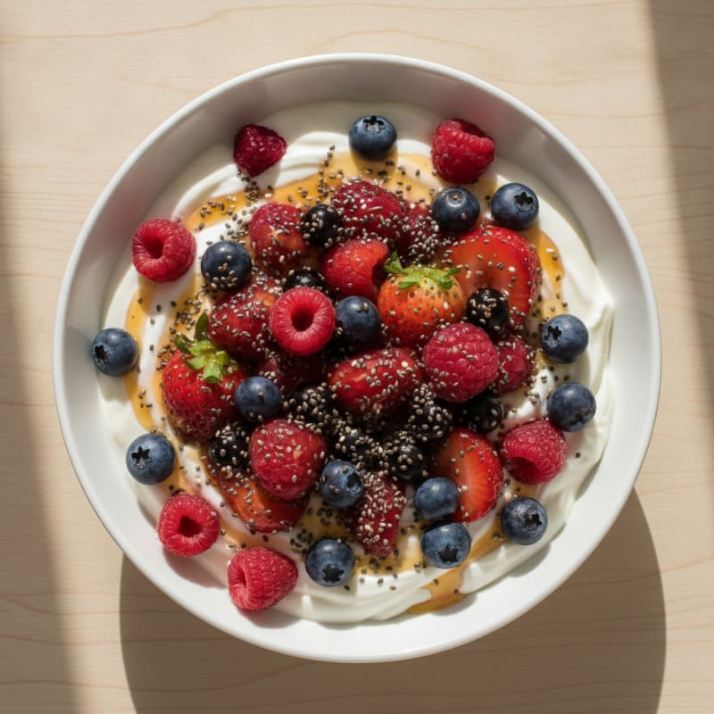 Greek Yogurt Protein Bowl with Mixed Berries and Chia Seeds