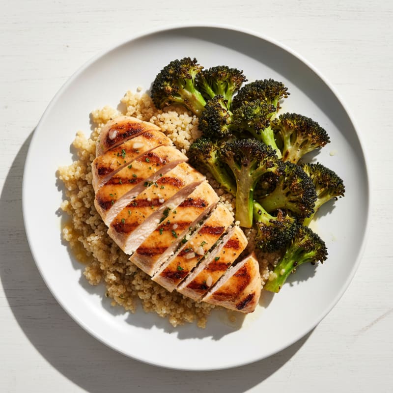 Grilled Chicken Breast with Quinoa and Roasted Broccoli