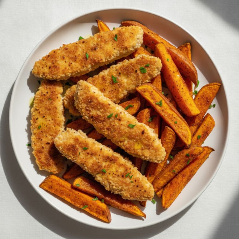 Crispy Ground Chicken and Sweet Potato Fries