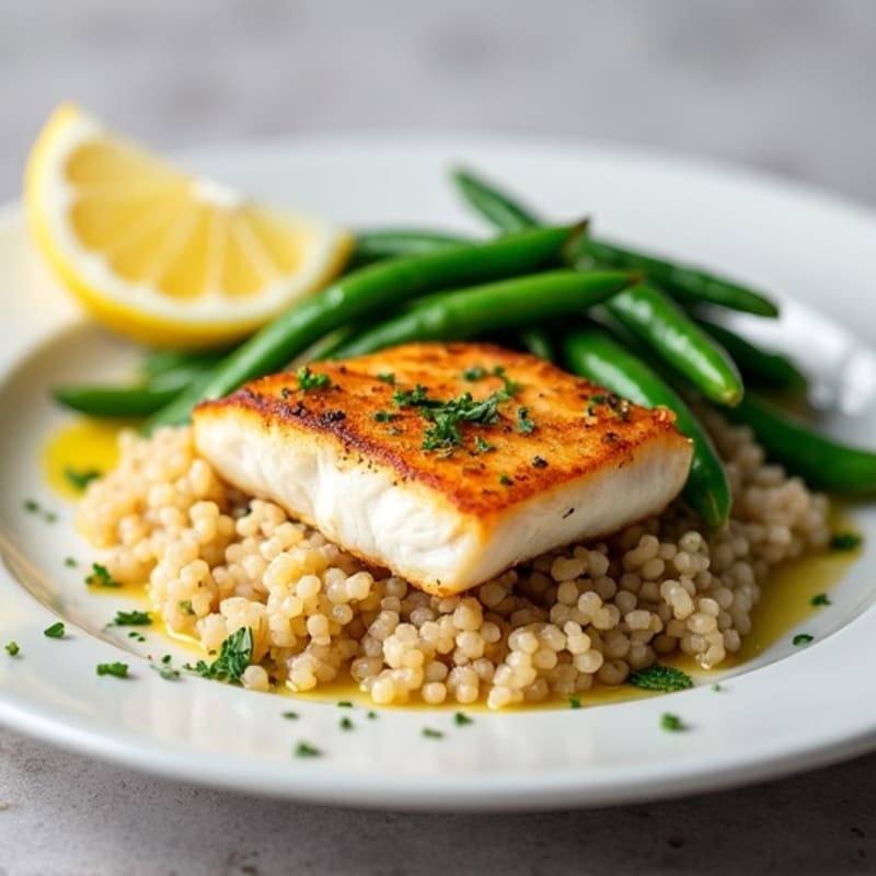 Seared Cod with Steamed Green Beans and Quinoa