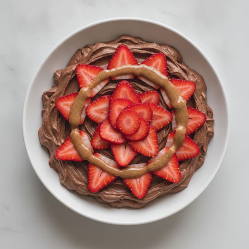 Silky Chocolate Protein Pudding with Sliced Strawberries