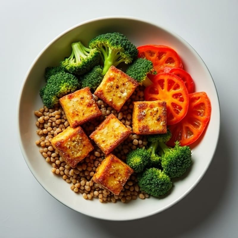 Crispy Lentil and Quinoa Power Bowl with Roasted Broccoli