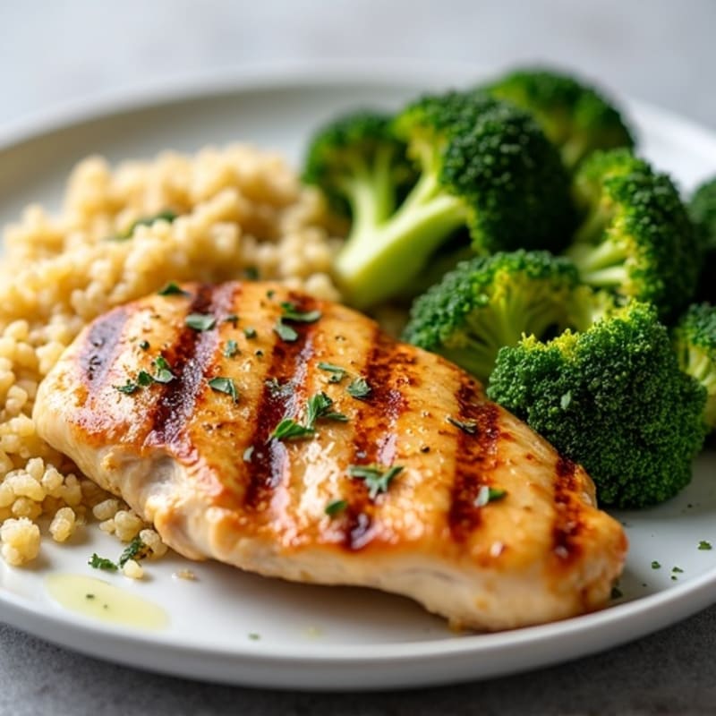 Grilled Chicken Breast with Quinoa and Roasted Broccoli