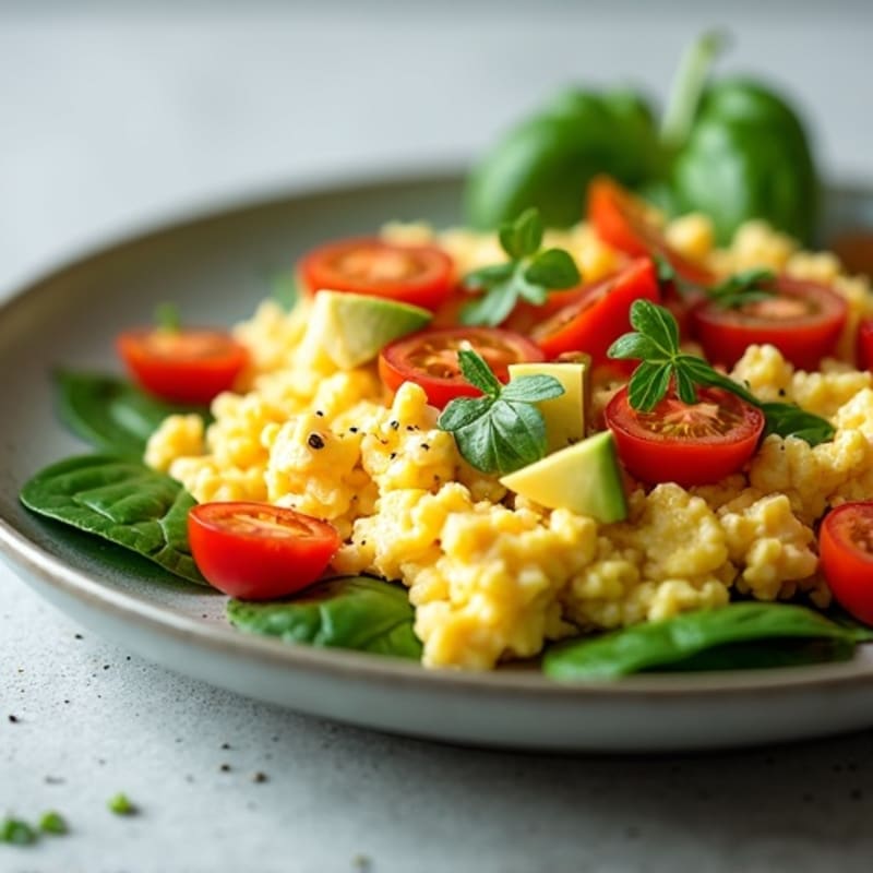 Cottage Cheese Egg White Scramble with Spinach and Tomatoes