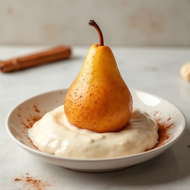 Cinnamon-Spiced Baked Pear with Vanilla Cashew Cream