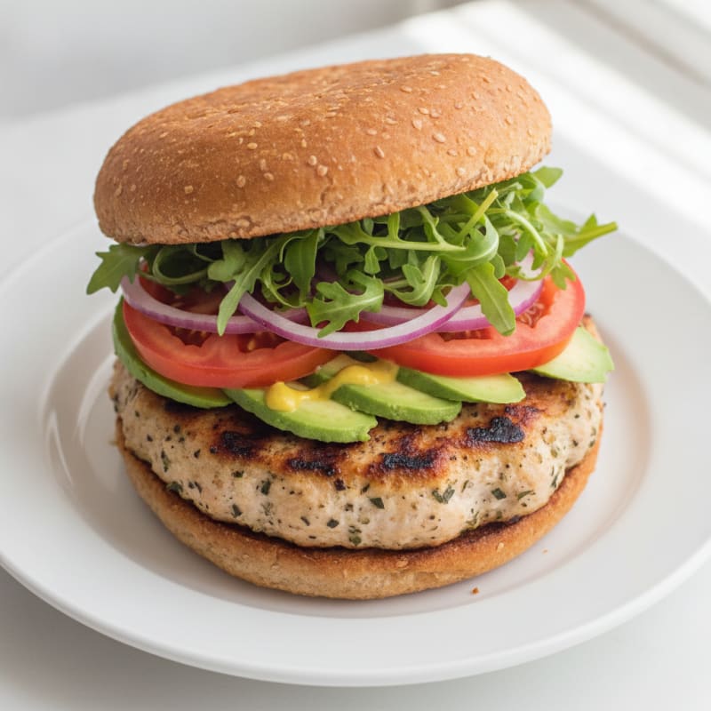 Grilled Chicken Burger with Leafy Greens and Tomato