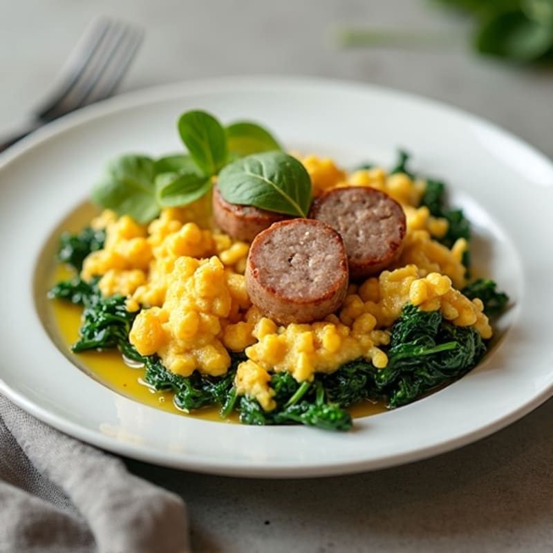 Egg White Scramble with Turkey Sausage and Spinach