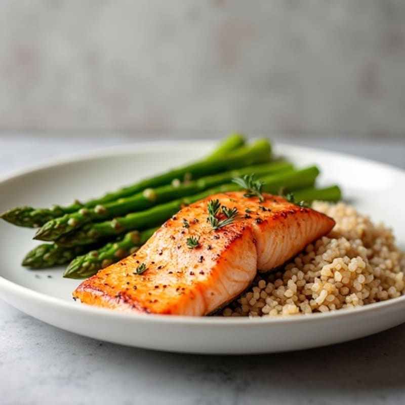 Seared Salmon with Steamed Asparagus and Brown Rice