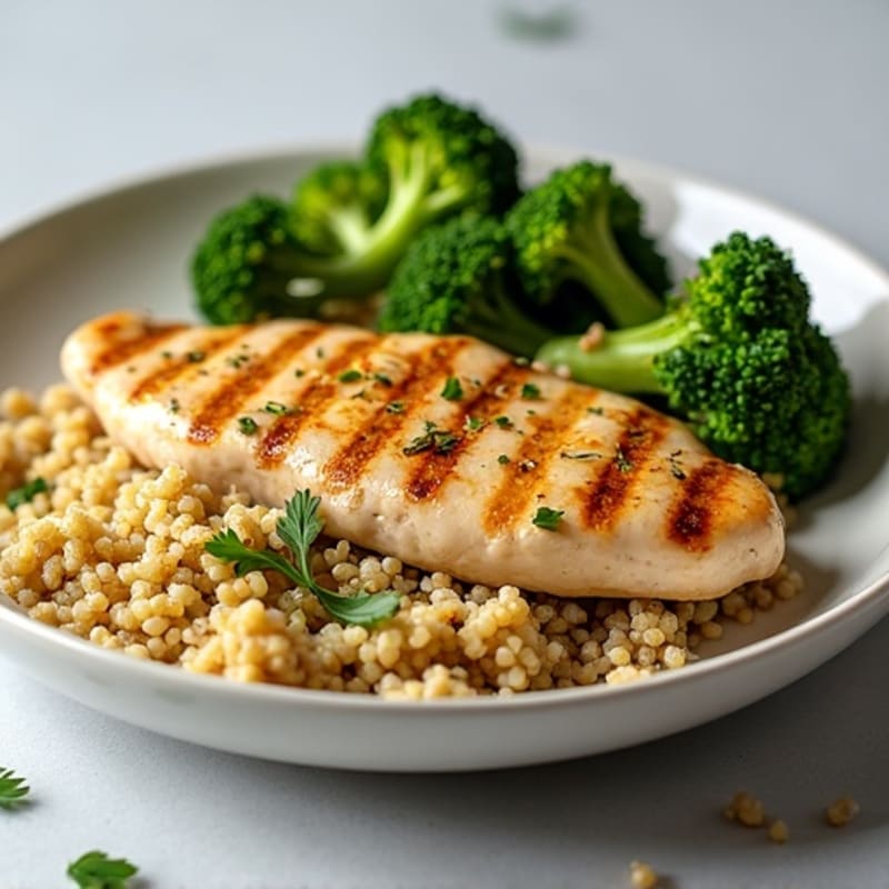Grilled Chicken Breast with Quinoa and Roasted Broccoli