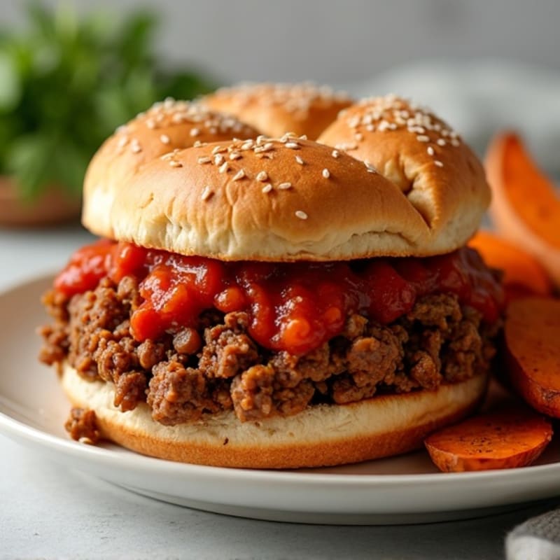 Hearty Lean Ground Beef Sloppy Joes with Crispy Sweet Potato Wedges