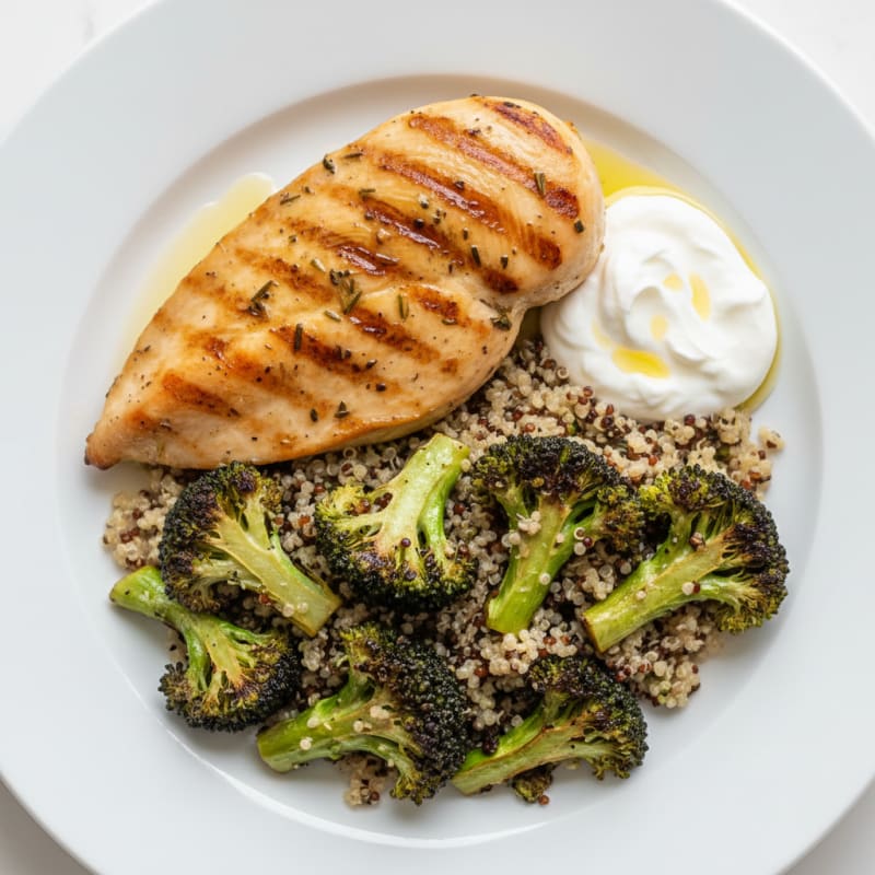 Grilled Chicken Breast with Roasted Broccoli and Quinoa