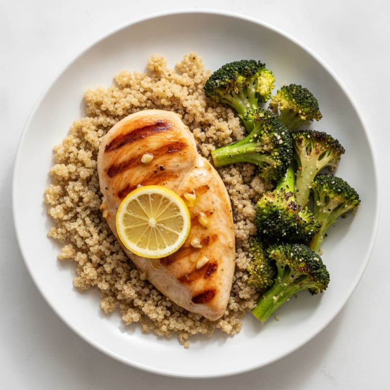 Grilled Chicken Breast with Quinoa and Roasted Broccoli