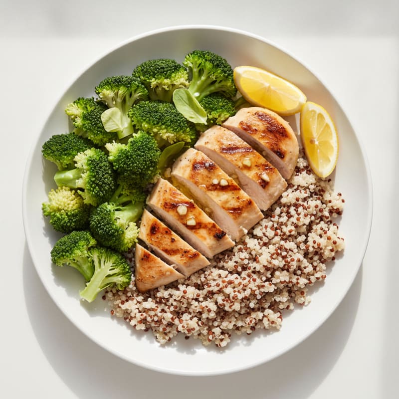 Grilled Chicken Breast with Quinoa and Steamed Broccoli