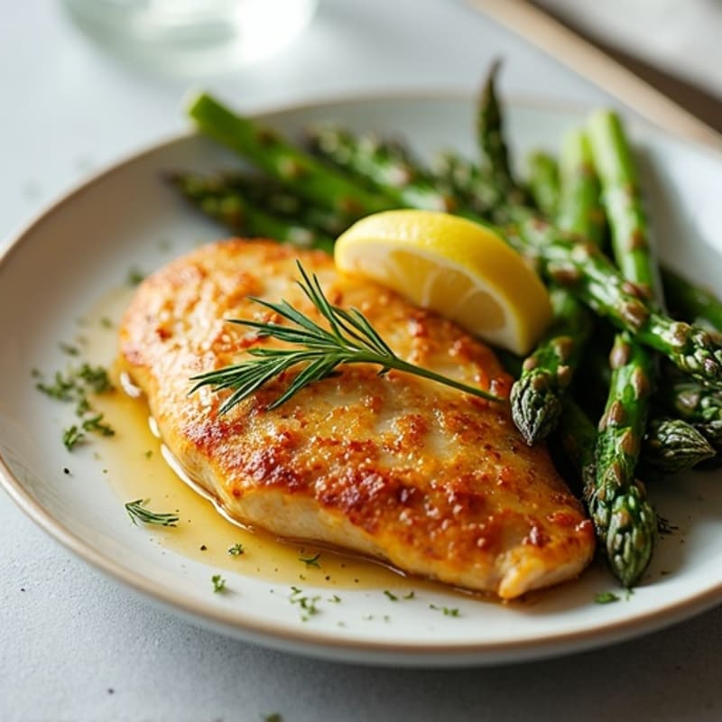 Crispy Lemon Herb Roasted Chicken Breast with Roasted Asparagus