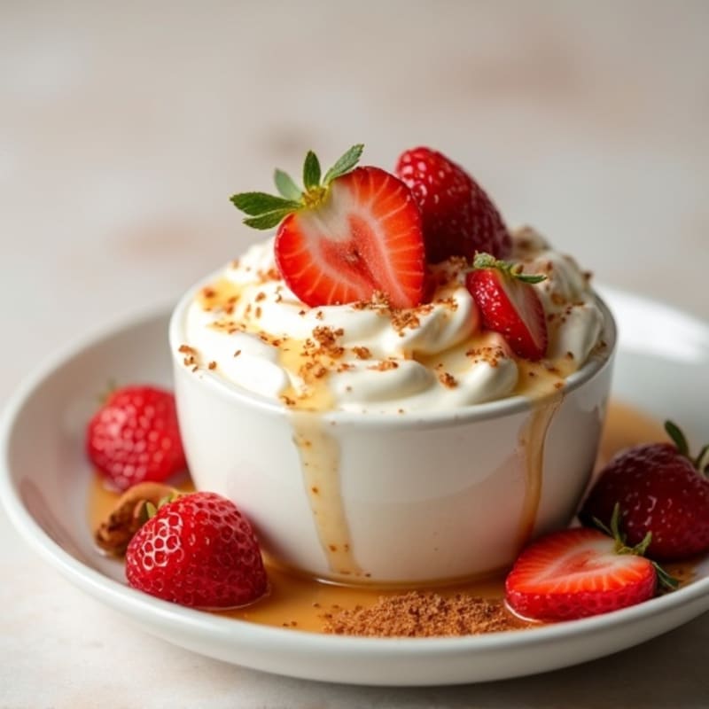 Creamy Protein Greek Yogurt with Cinnamon and Sliced Strawberries
