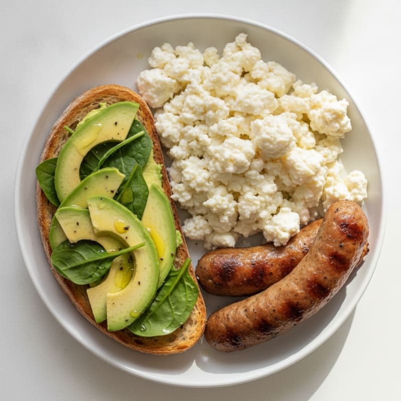 Egg White and Cottage Cheese Scramble with Grilled Turkey Sausage